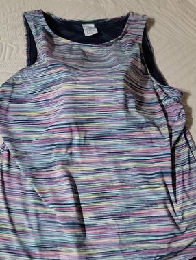 Lands' End Size 18 Multicolor High Neck Swim Top - Turquoise, Blue, Pink, Yellow